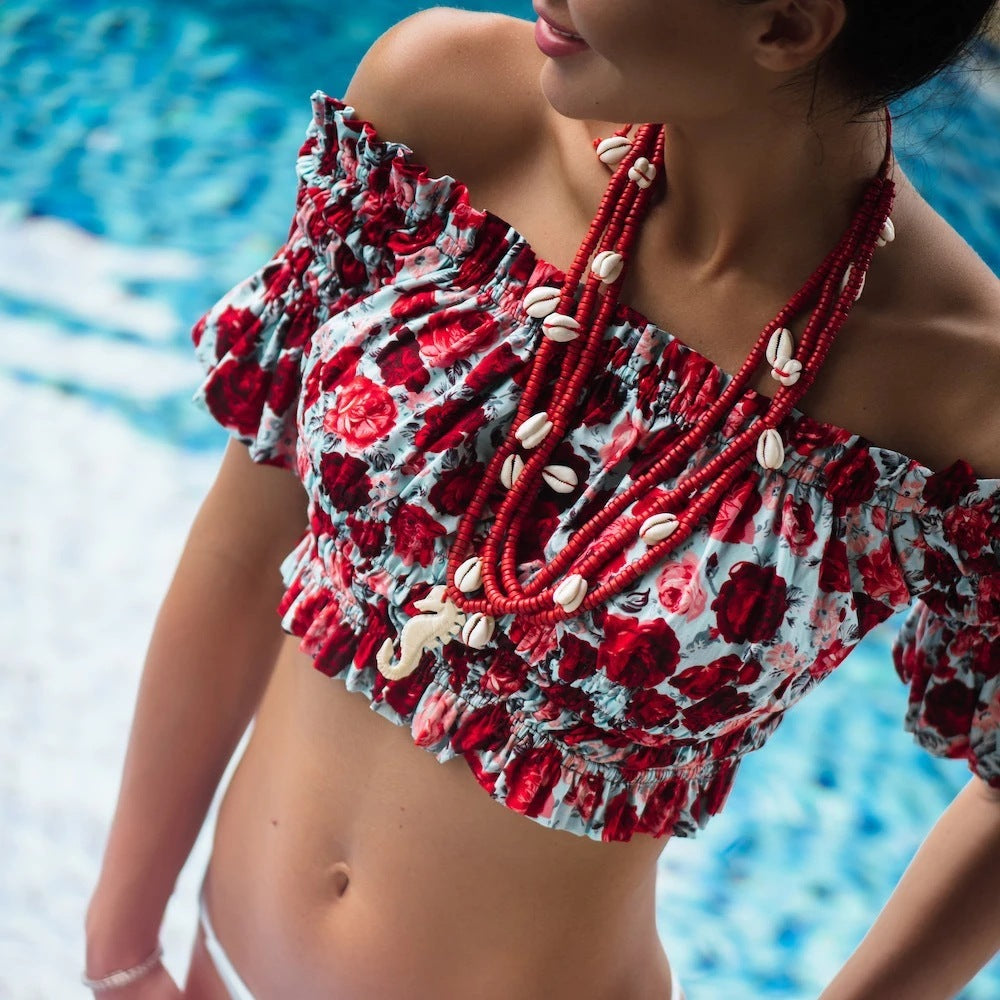 Long-Sleeved Printed Split Swimsuit