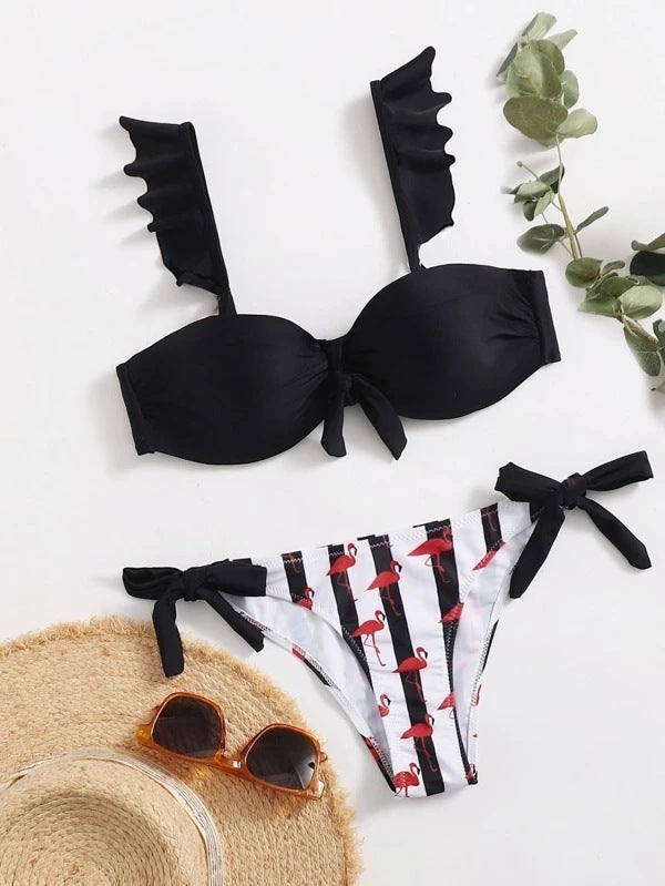 Striped Printed Women'S Bikini Sling High Waist Sexy Split Swimsuit
