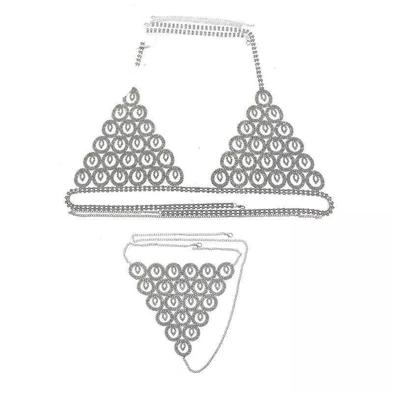 Body Chain Set Nightclub Rhinestone Bra Panties Costume Lingerie Jewelry