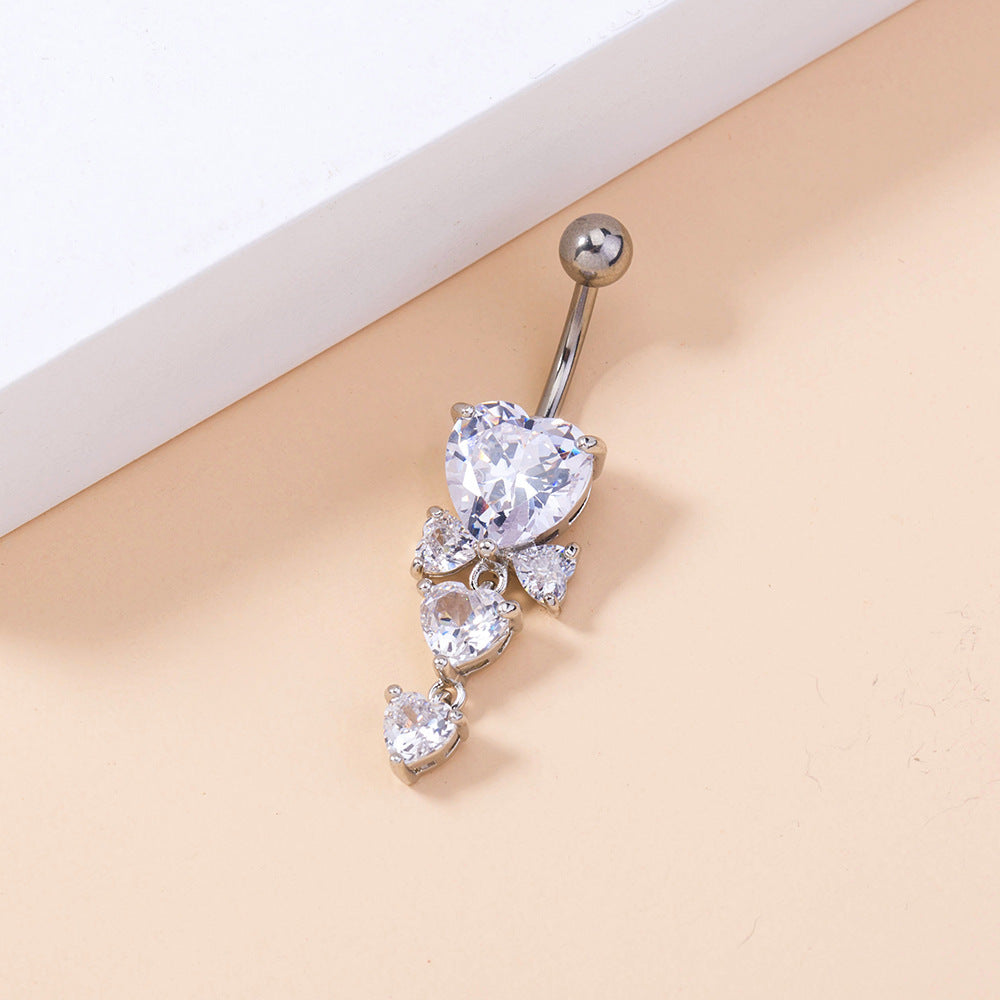 Personality Retro Micro-inlaid Bow Heart-shaped Belly Button Nails