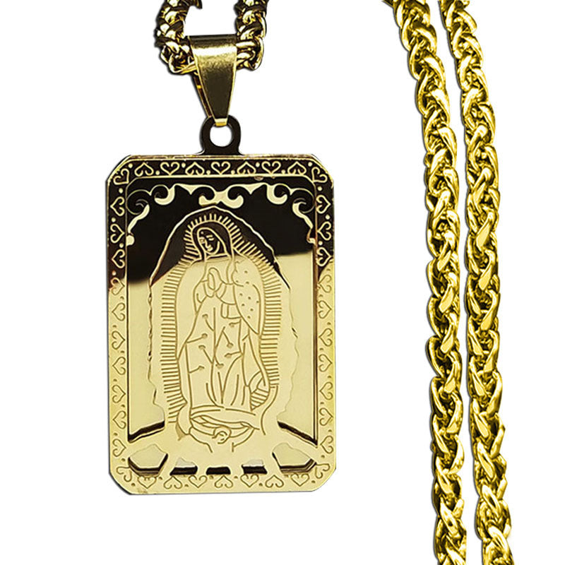 Retro Square Stainless Steel Gold Medal Necklace