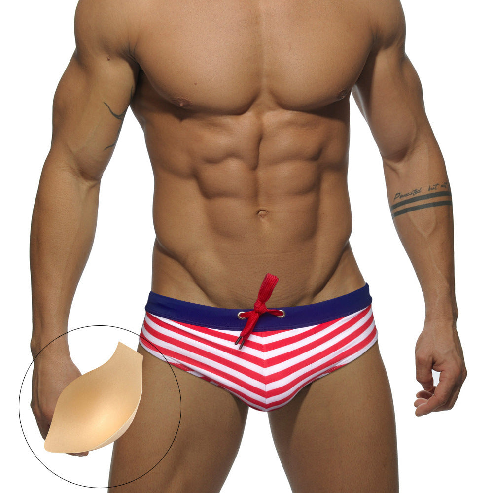 Nylon Men's Low Waist Triangle Stripe Swim Shorts