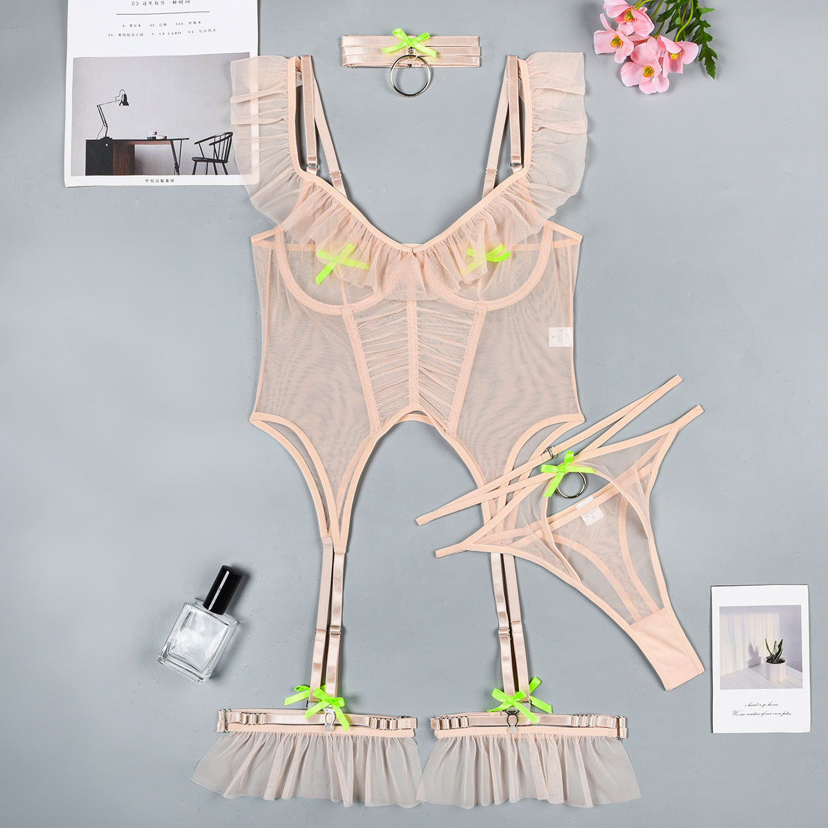 4 Pieces Mesh Girls Sexy Lingerie Sets