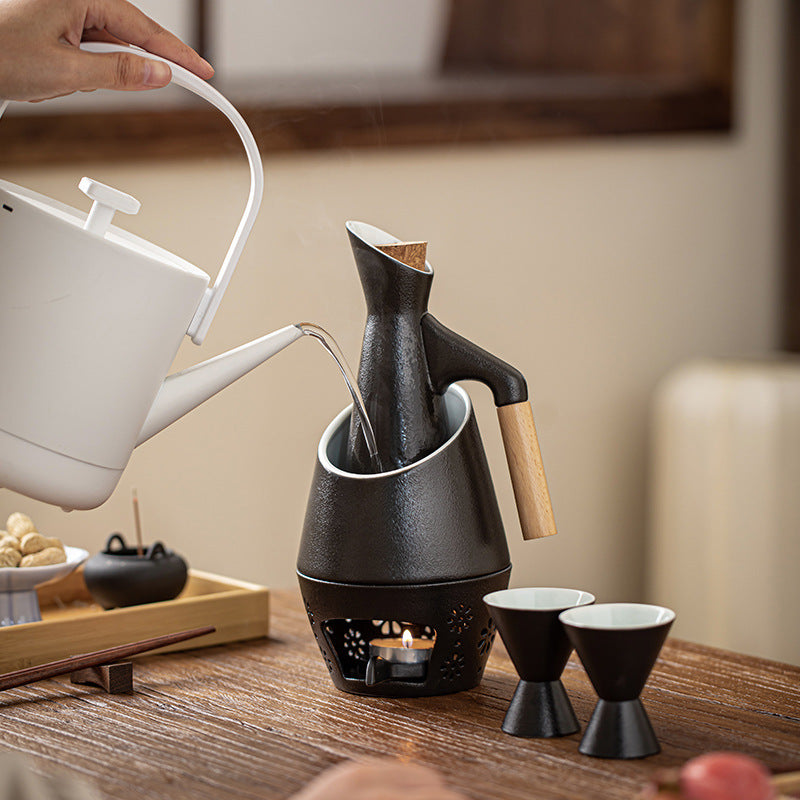Black Porcelain Japanese Wine-warmer Household Wine Glass