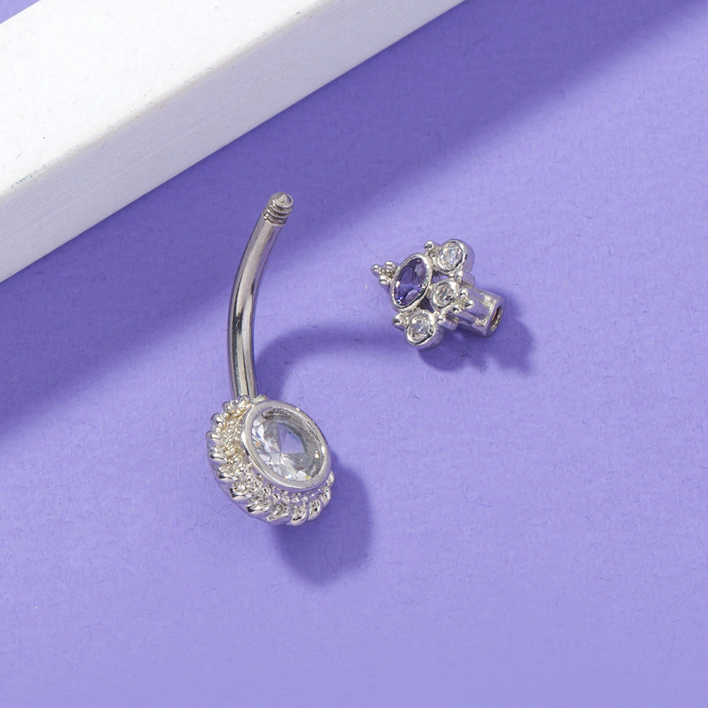 Women's Crown Purple Round Zircon Belly Button Ring