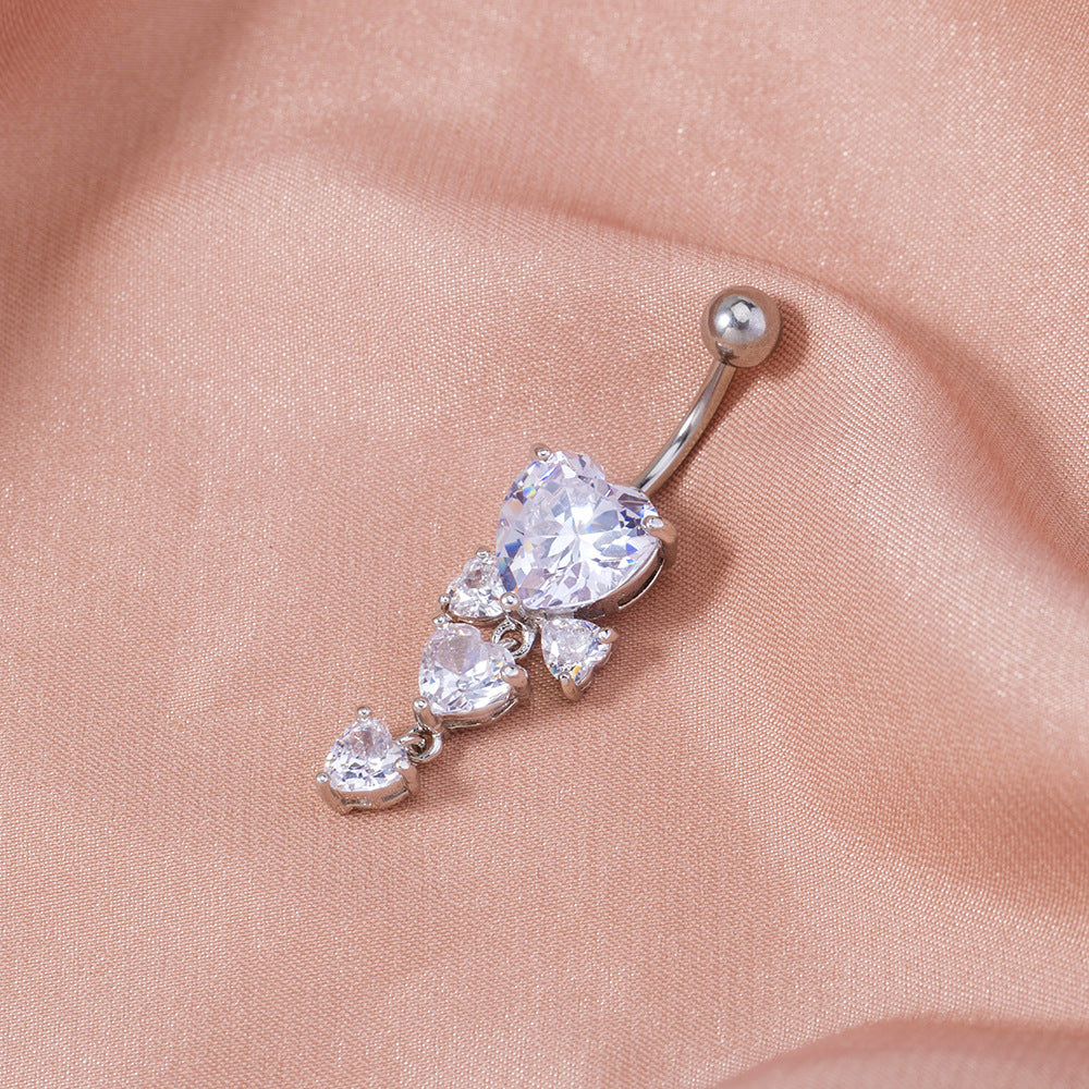Personality Retro Micro-inlaid Bow Heart-shaped Belly Button Nails