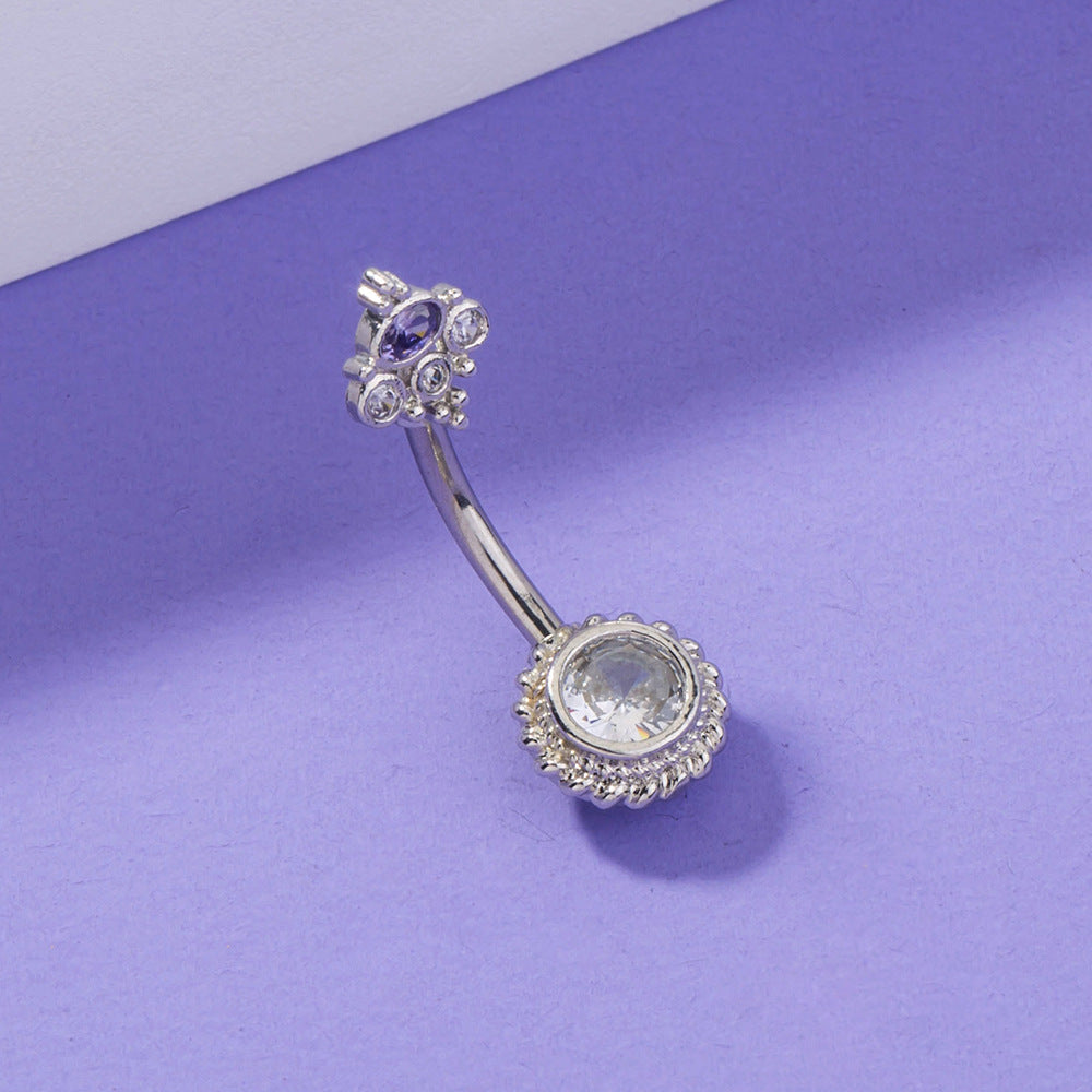 Women's Crown Purple Round Zircon Belly Button Ring
