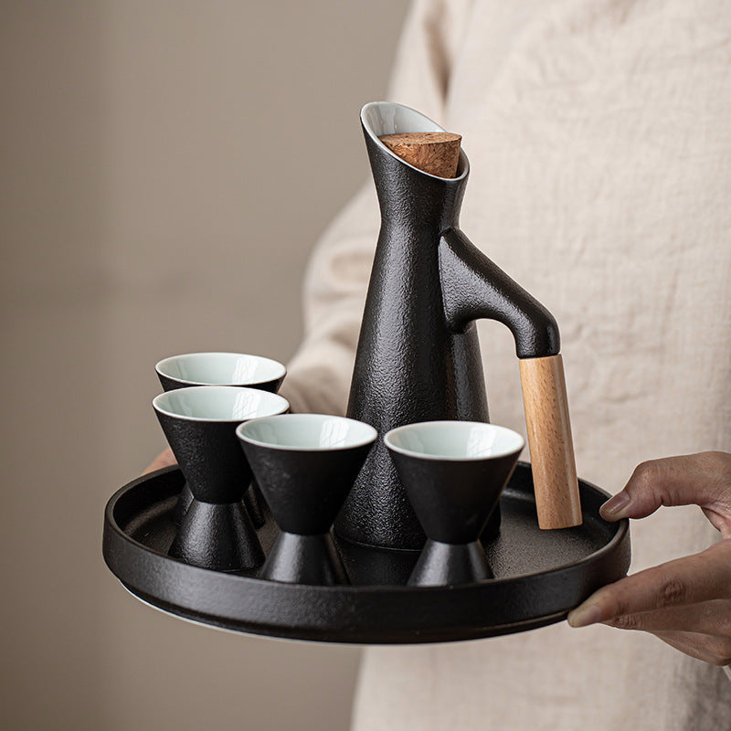 Black Porcelain Japanese Wine-warmer Household Wine Glass