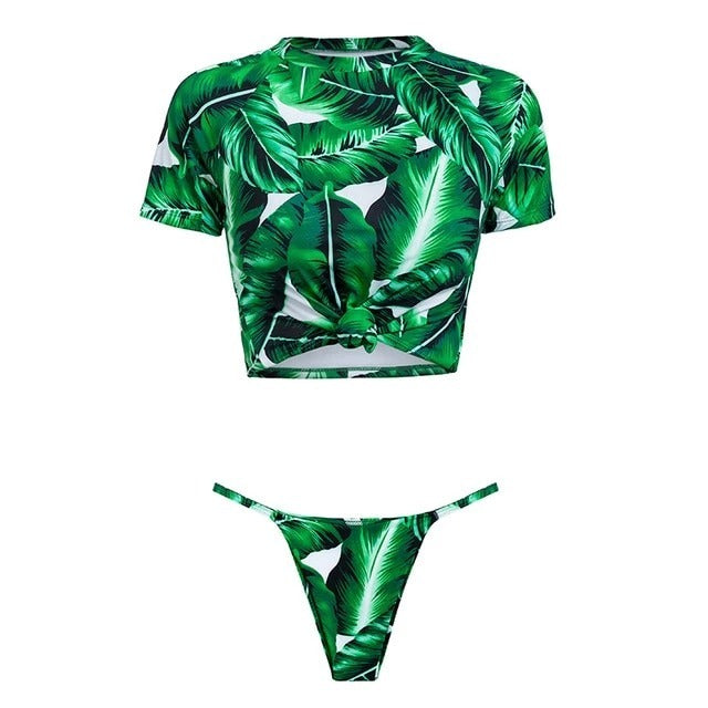 Knotted split swimsuit