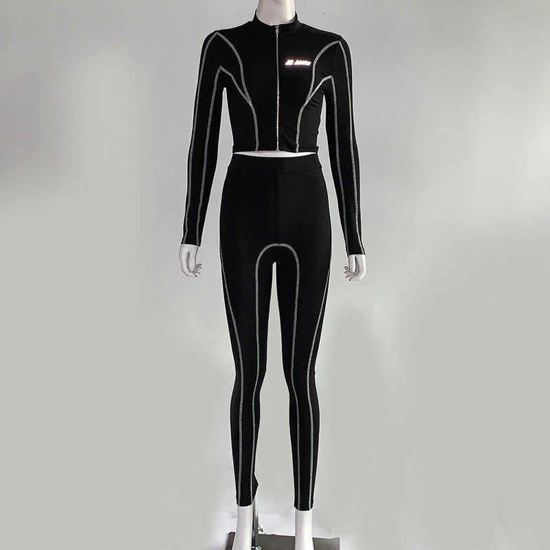 Striped embossed yoga suit