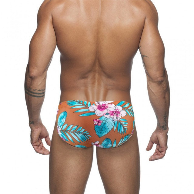 Printed swim trunks low waist sexy cup men's shorts
