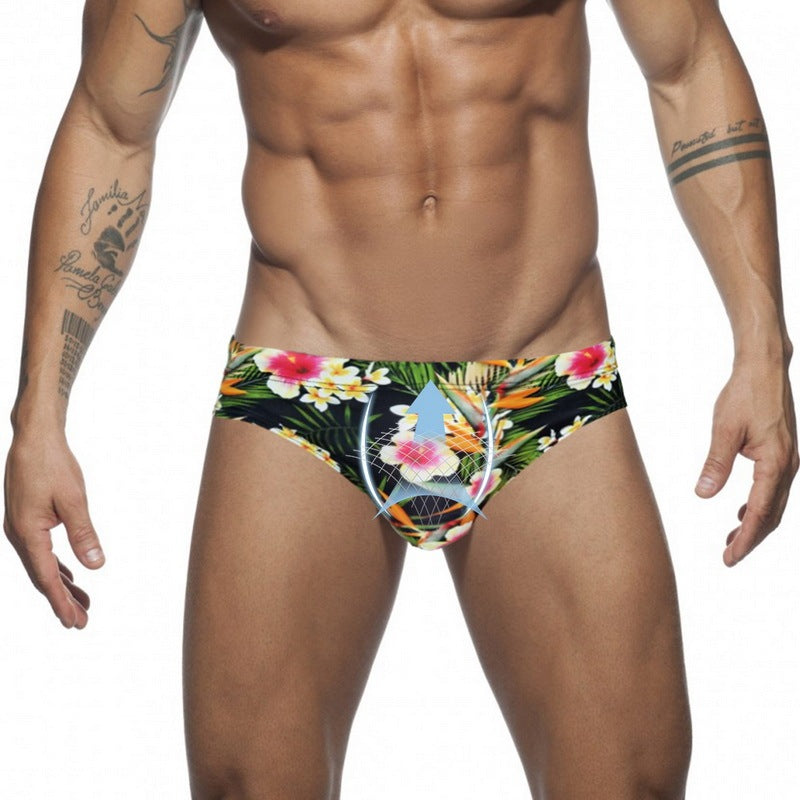 Printed swim trunks low waist sexy cup men's shorts
