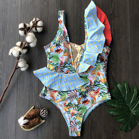 One-Piece Swimsuit Bikini Ruffle Swimsuit