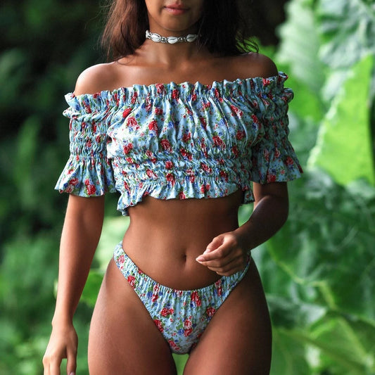Long-Sleeved Printed Split Swimsuit
