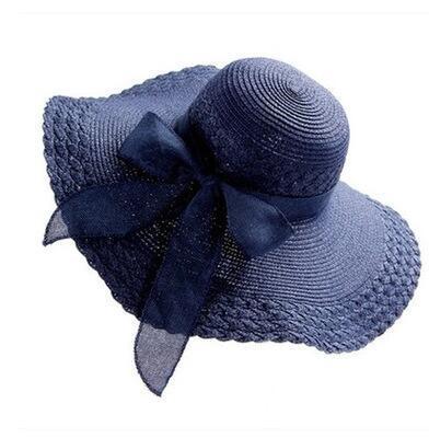 Beach Bow Sunscreen Sun Hat Solid Color Big Straw Hat Ladies