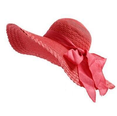 Beach Bow Sunscreen Sun Hat Solid Color Big Straw Hat Ladies