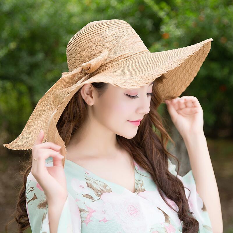 Beach Bow Sunscreen Sun Hat Solid Color Big Straw Hat Ladies