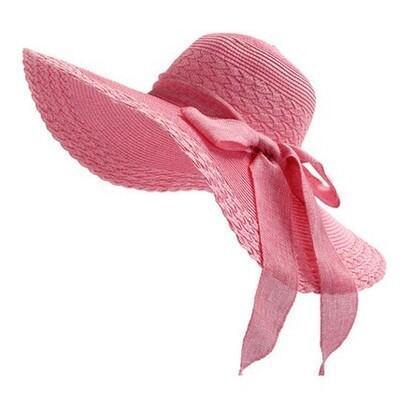 Beach Bow Sunscreen Sun Hat Solid Color Big Straw Hat Ladies