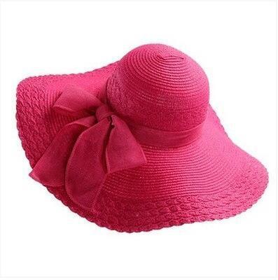 Beach Bow Sunscreen Sun Hat Solid Color Big Straw Hat Ladies