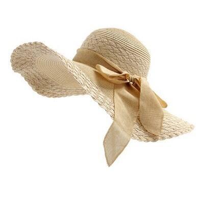 Beach Bow Sunscreen Sun Hat Solid Color Big Straw Hat Ladies