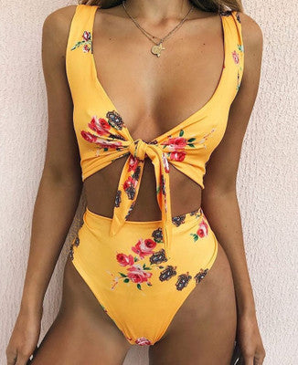 Bikini Split Swimsuit Cherry Print Swimsuit Lace