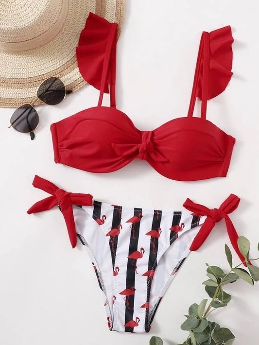 Striped Printed Women'S Bikini Sling High Waist Sexy Split Swimsuit