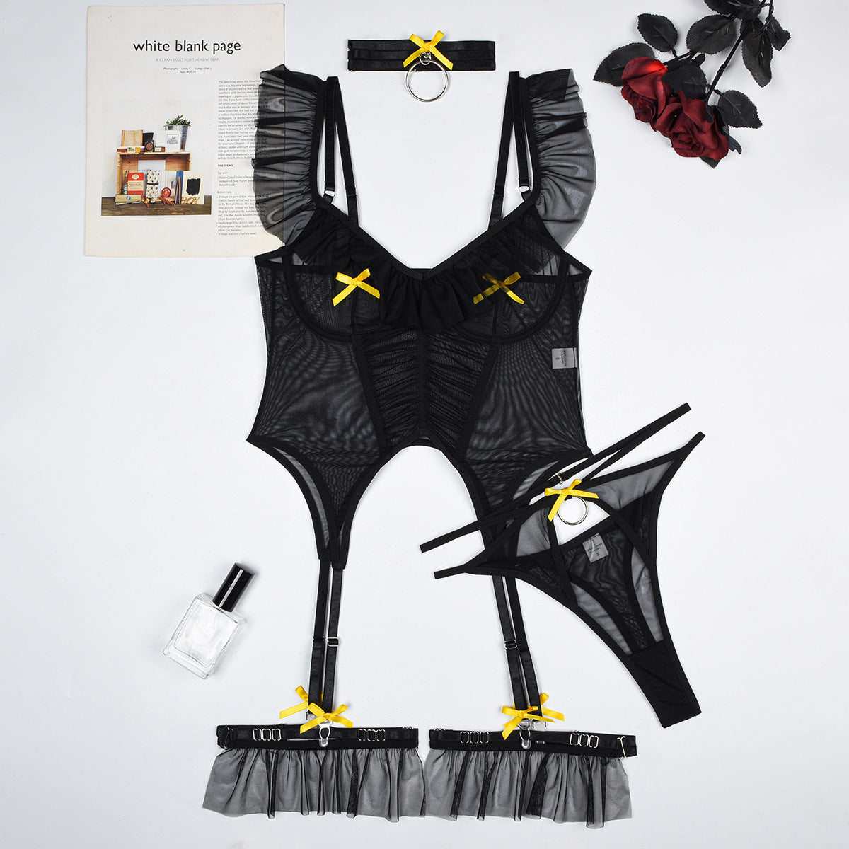 4 Pieces Mesh Girls Sexy Lingerie Sets