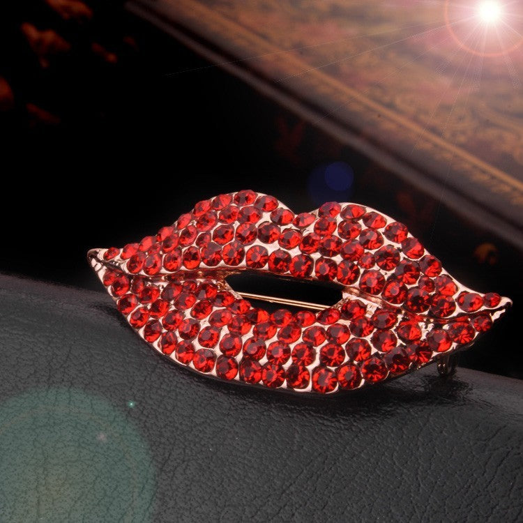 Magic Ikery Rose Gold Color Zircon Crystal Luxury Lips   Brooches Wholesales Fashion Jewelry for women MKY5549