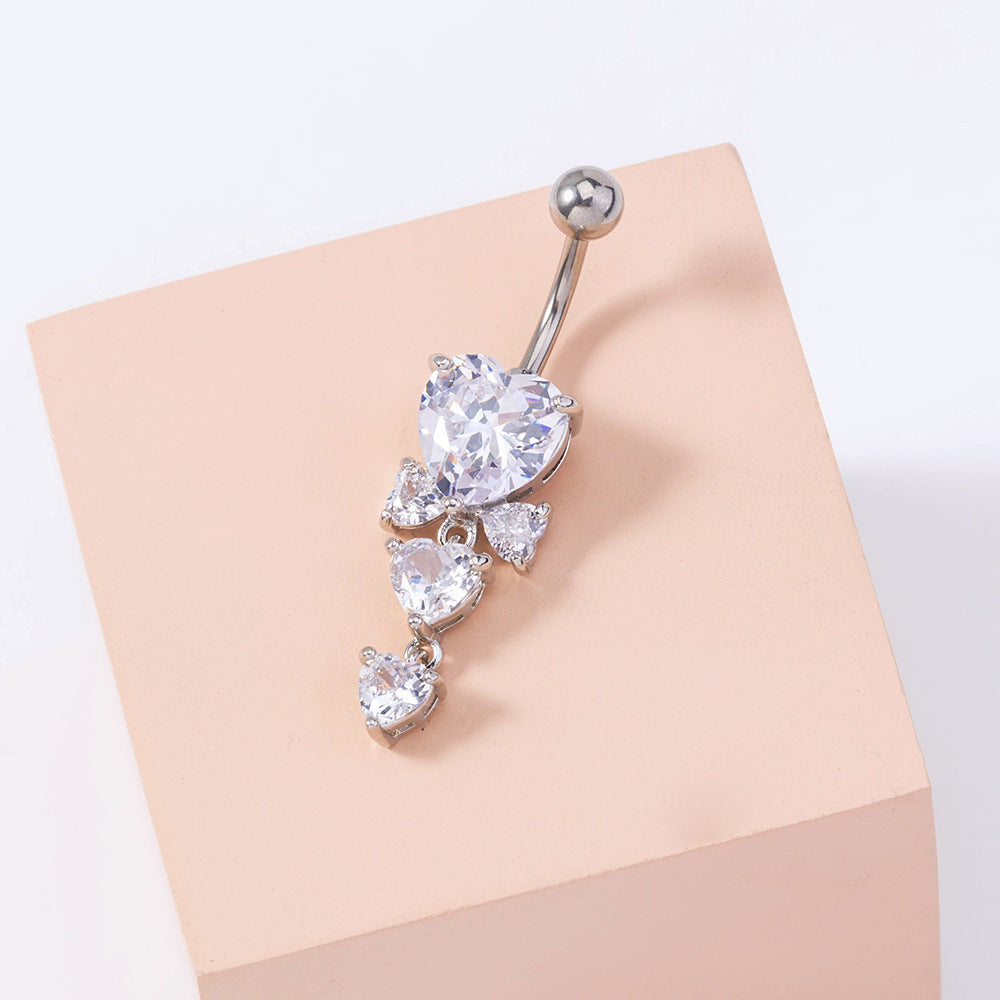 Personality Retro Micro-inlaid Bow Heart-shaped Belly Button Nails