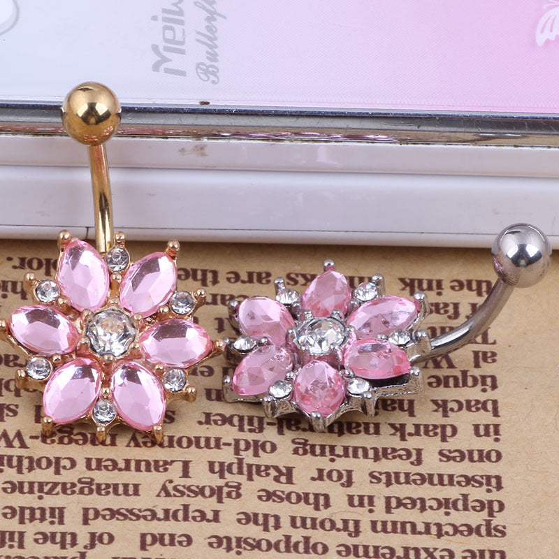 Stainless steel diamond sun flower belly button ring