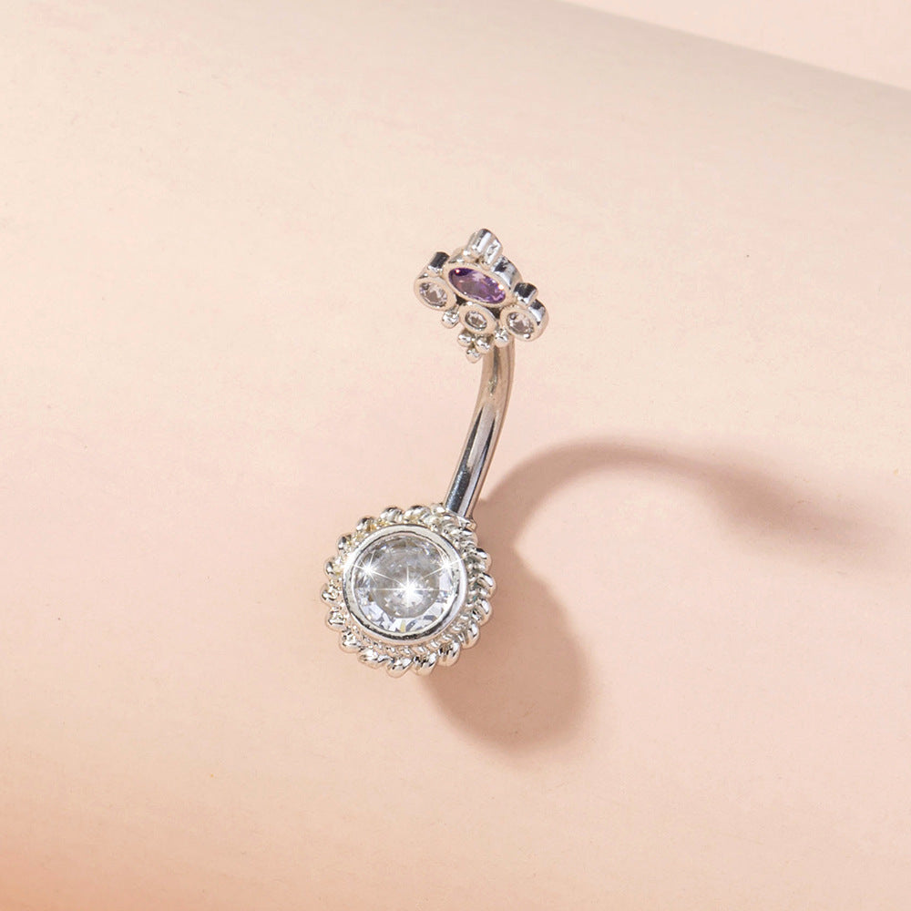 Women's Crown Purple Round Zircon Belly Button Ring