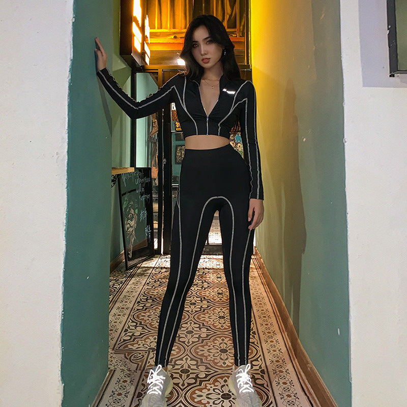 Striped embossed yoga suit
