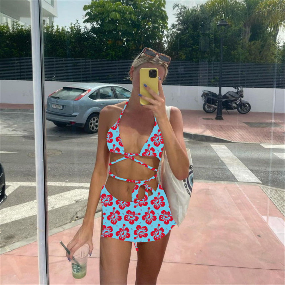 Swimsuit Print Three-piece Swimsuit Women's Split Bikini