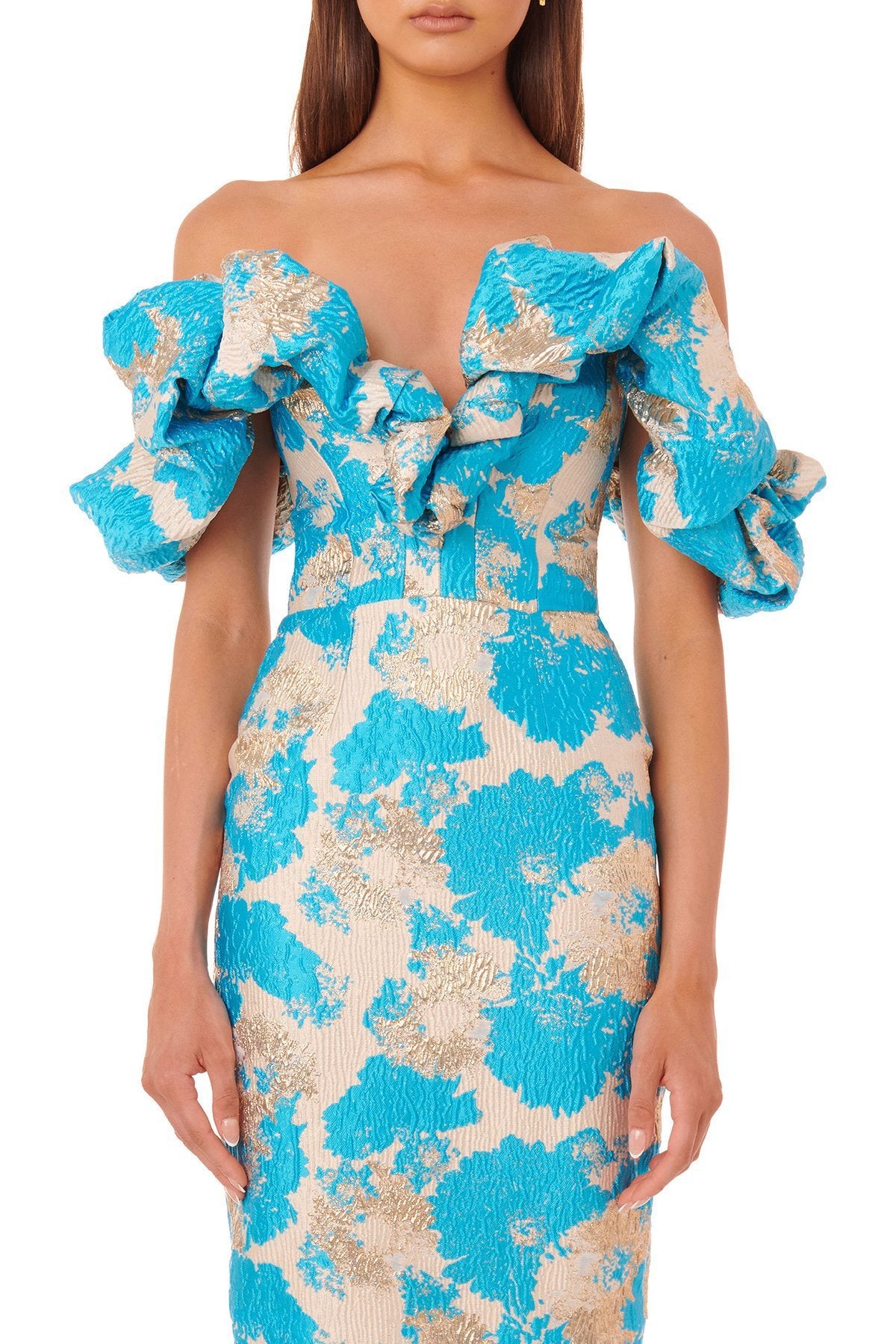 acquard Wrap Breast Midi Dress