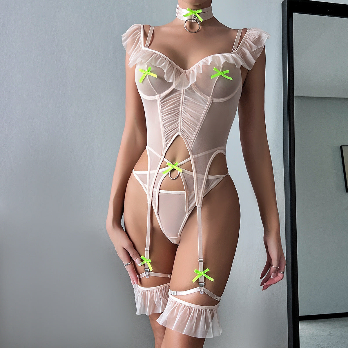 4 Pieces Mesh Girls Sexy Lingerie Sets