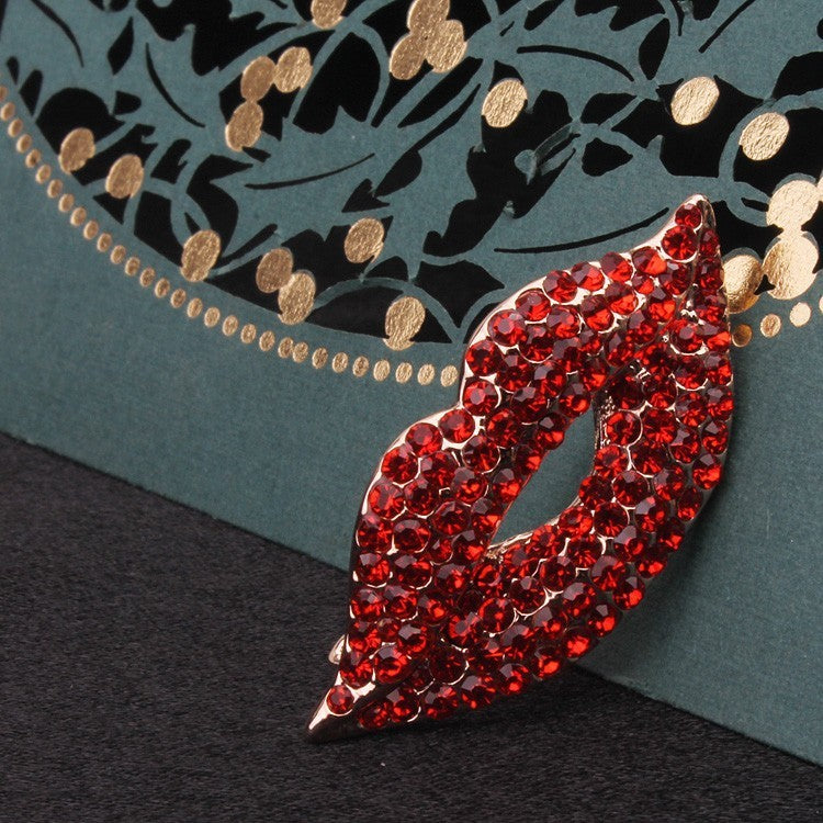 Magic Ikery Rose Gold Color Zircon Crystal Luxury Lips   Brooches Wholesales Fashion Jewelry for women MKY5549
