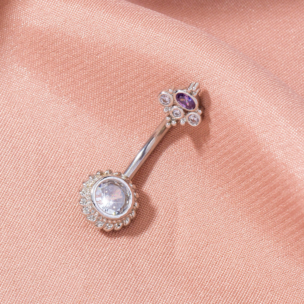 Women's Crown Purple Round Zircon Belly Button Ring