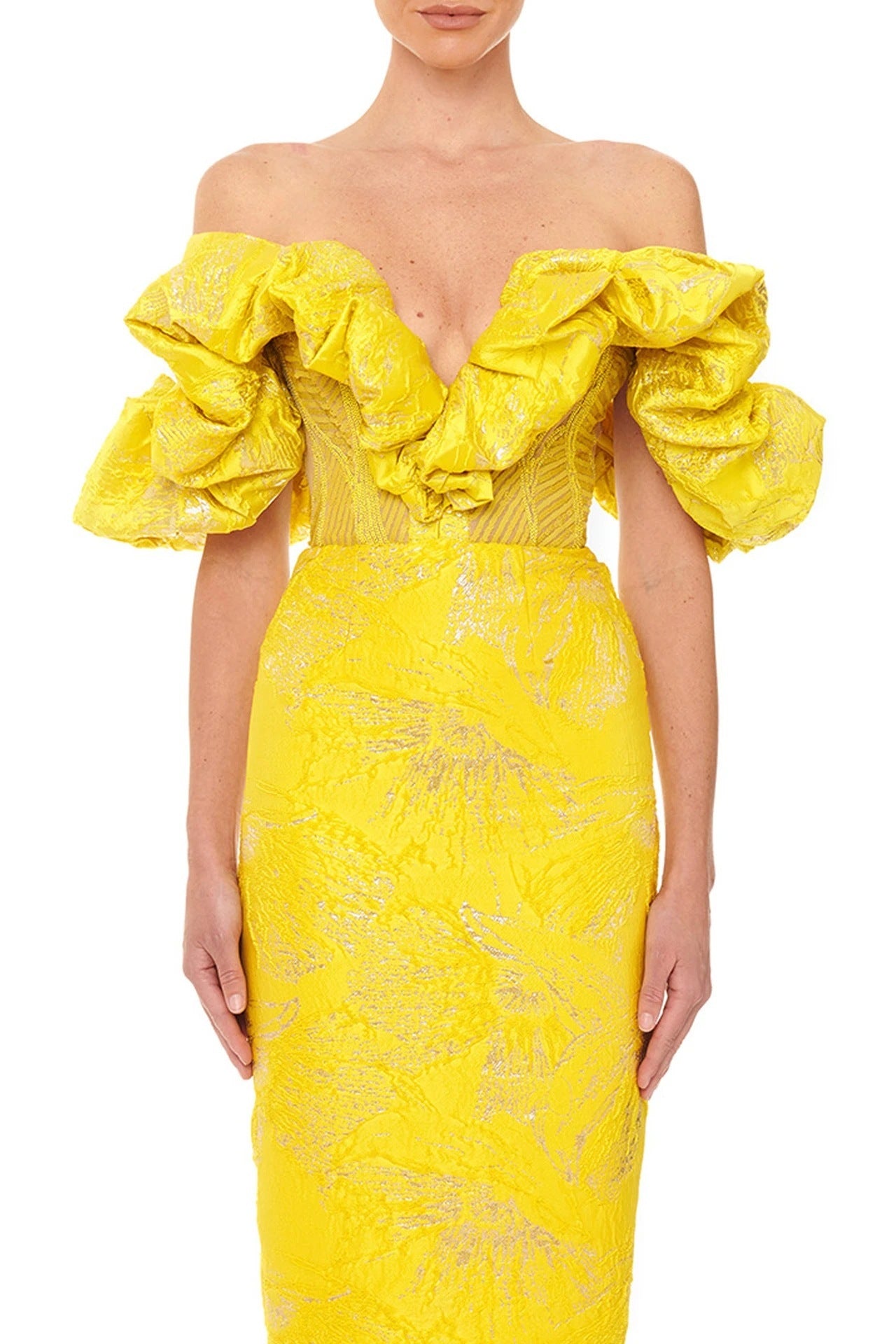 acquard Wrap Breast Midi Dress