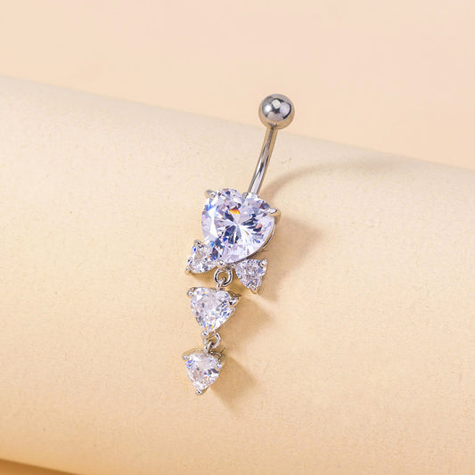 Personality Retro Micro-inlaid Bow Heart-shaped Belly Button Nails