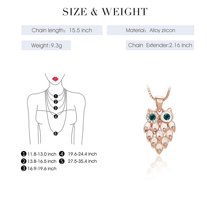 Fashion Jewelry Alloy Rhinestone Owl Necklace And Earrings Two-piece Set