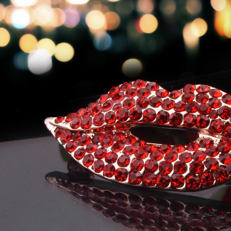 Magic Ikery Rose Gold Color Zircon Crystal Luxury Lips   Brooches Wholesales Fashion Jewelry for women MKY5549