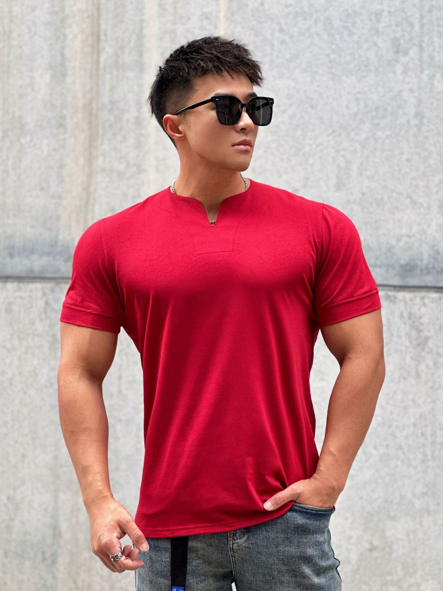 Loose V-neck Short-sleeved Shirt