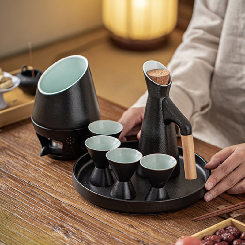 Black Porcelain Japanese Wine-warmer Household Wine Glass