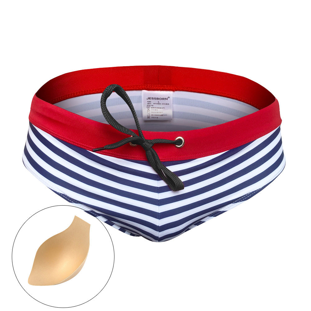 Nylon Men's Low Waist Triangle Stripe Swim Shorts