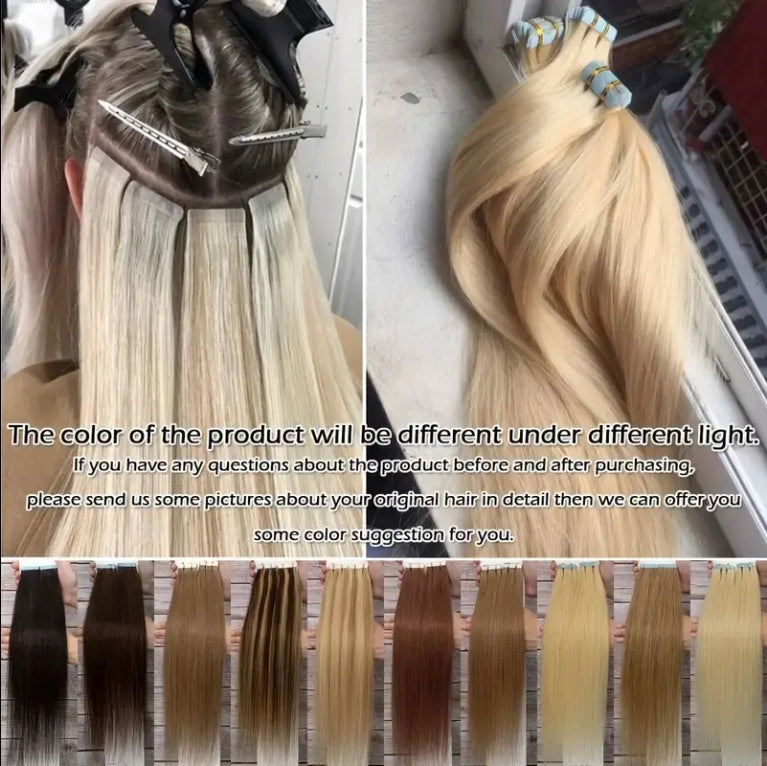 2  Hair Extension Tape Human Hair Virgin Remy Straight Tape Human Hair Extension 20 Pieces Of 50g Pack