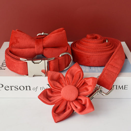 Red Velvet Double Layer Microfiber Dog Collar Pet Supplies