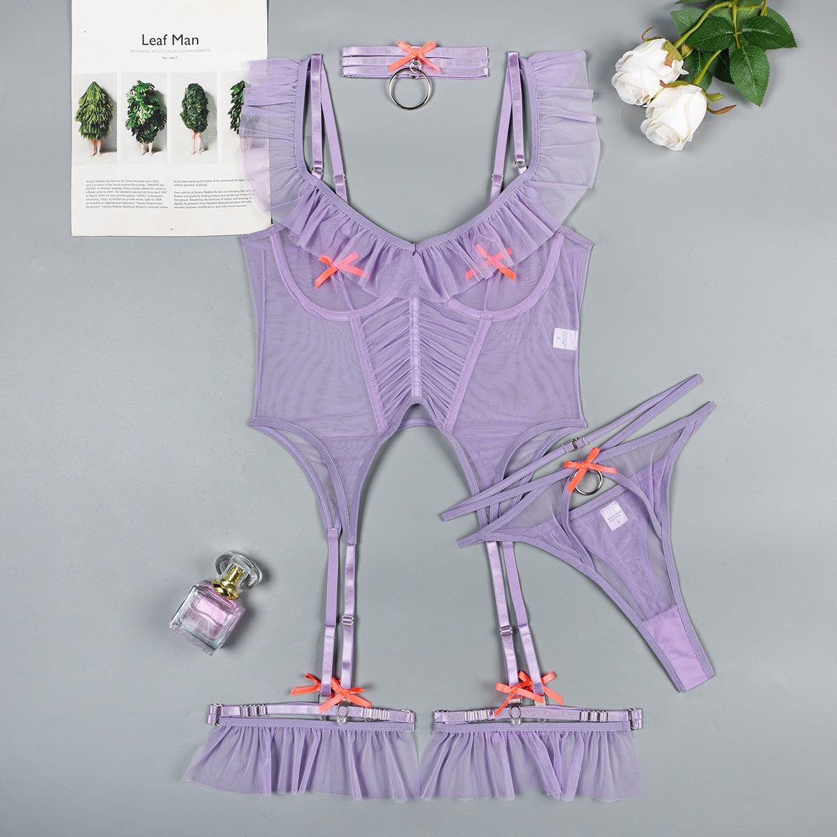 4 Pieces Mesh Girls Sexy Lingerie Sets