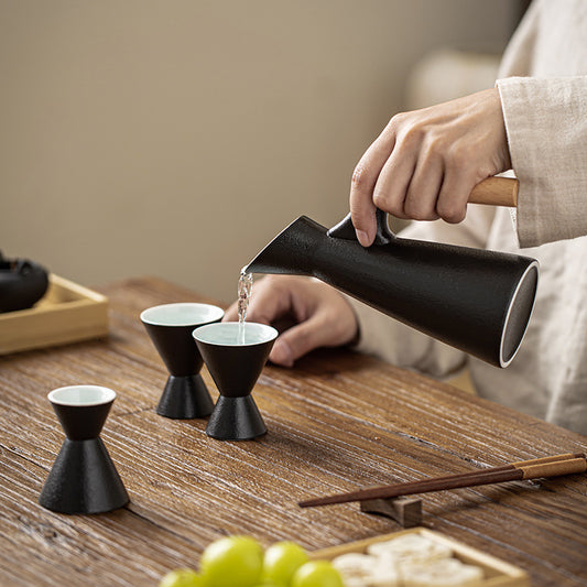 Black Porcelain Japanese Wine-warmer Household Wine Glass