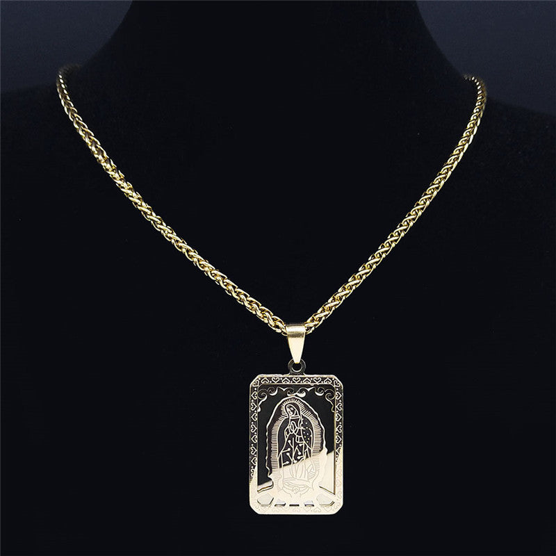 Retro Square Stainless Steel Gold Medal Necklace